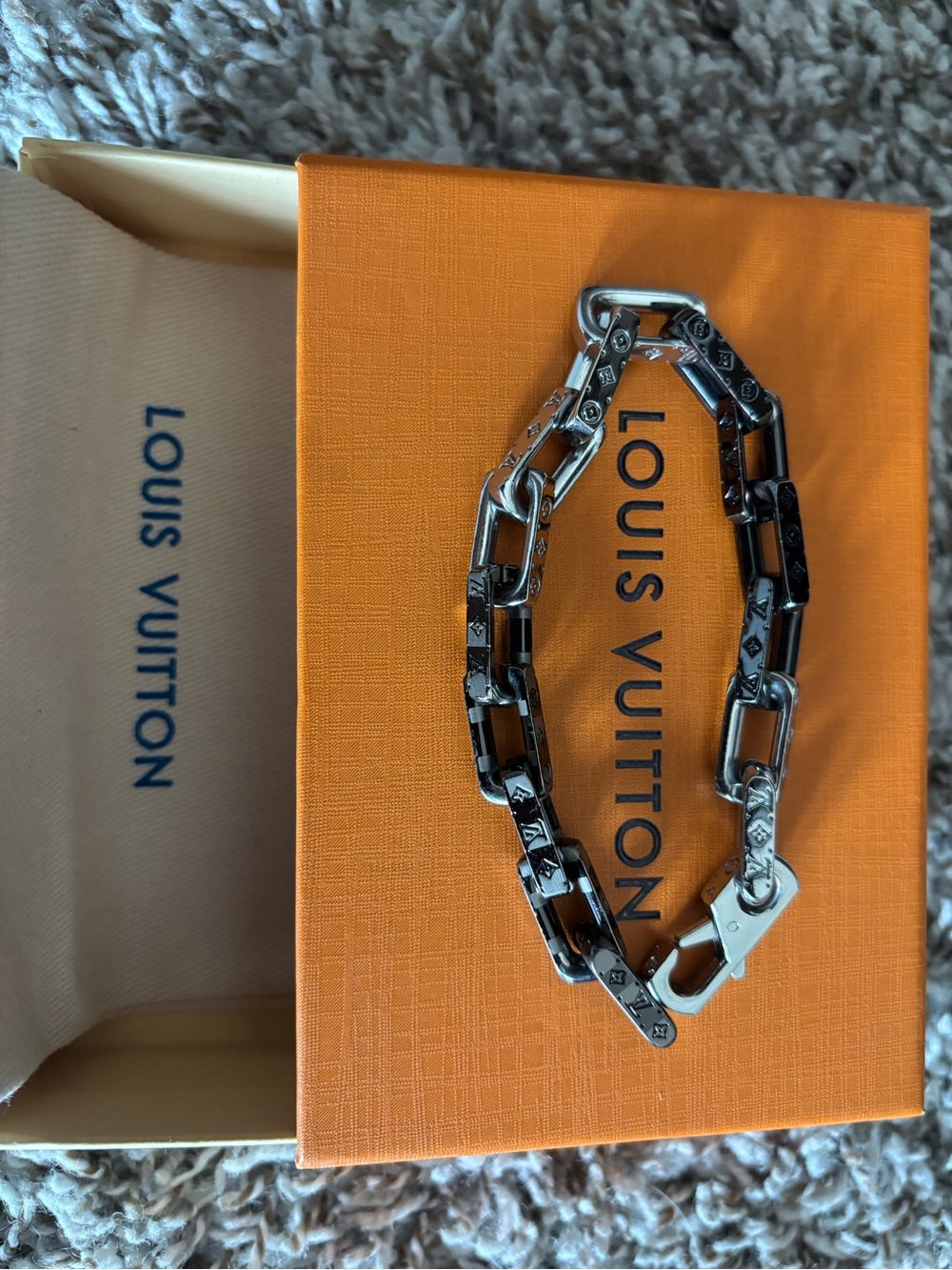 Louis Vuitton Black and Silver Chain Link Bracelet never worn